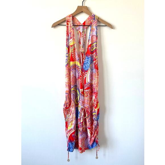 Luli Fama Rojo Dynasty T-Back Mini Dress Swim Coverup Size M - Picture 5 of 12